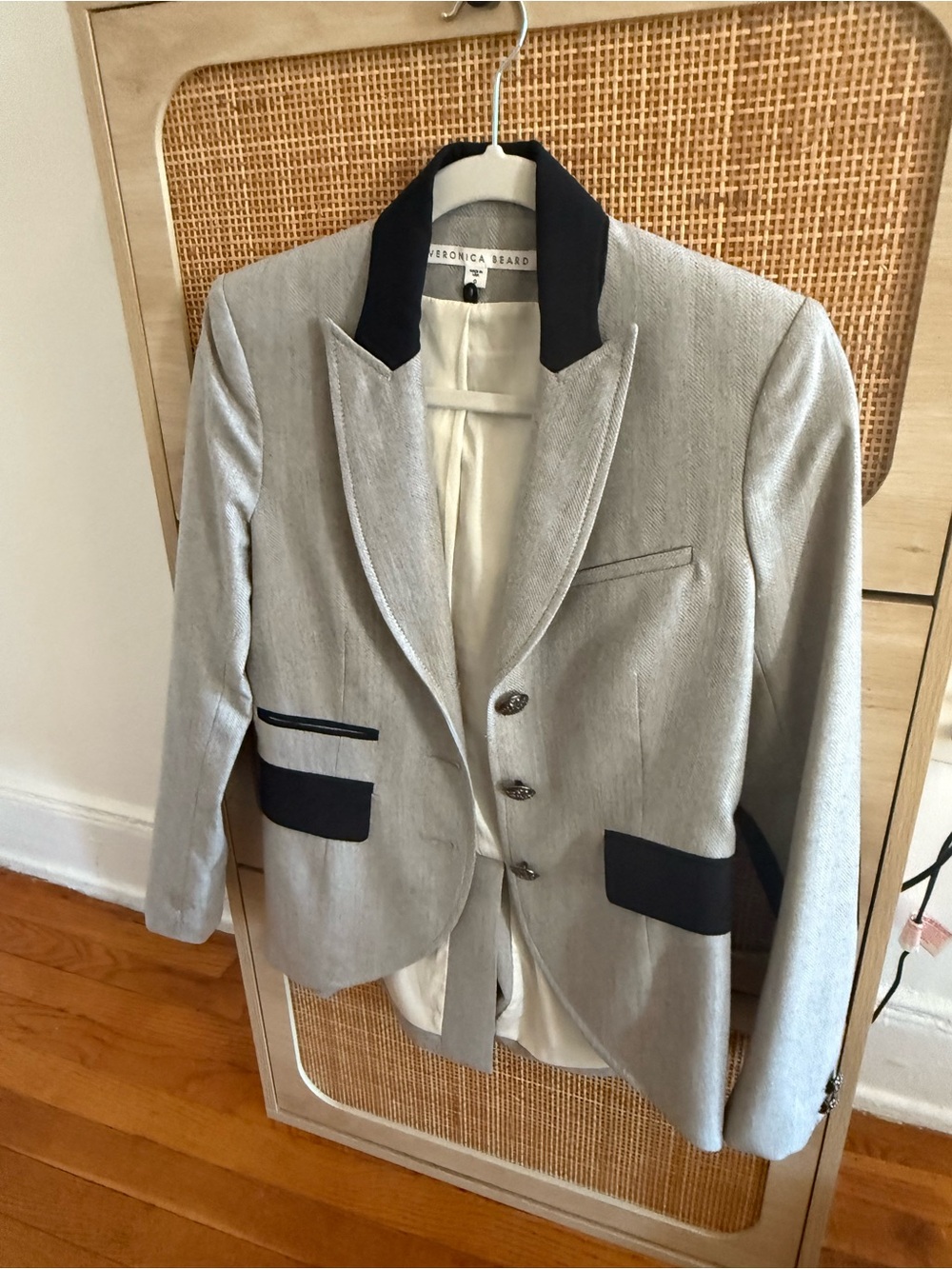 Veronica Beard Light Gray Blazer with Black Collar